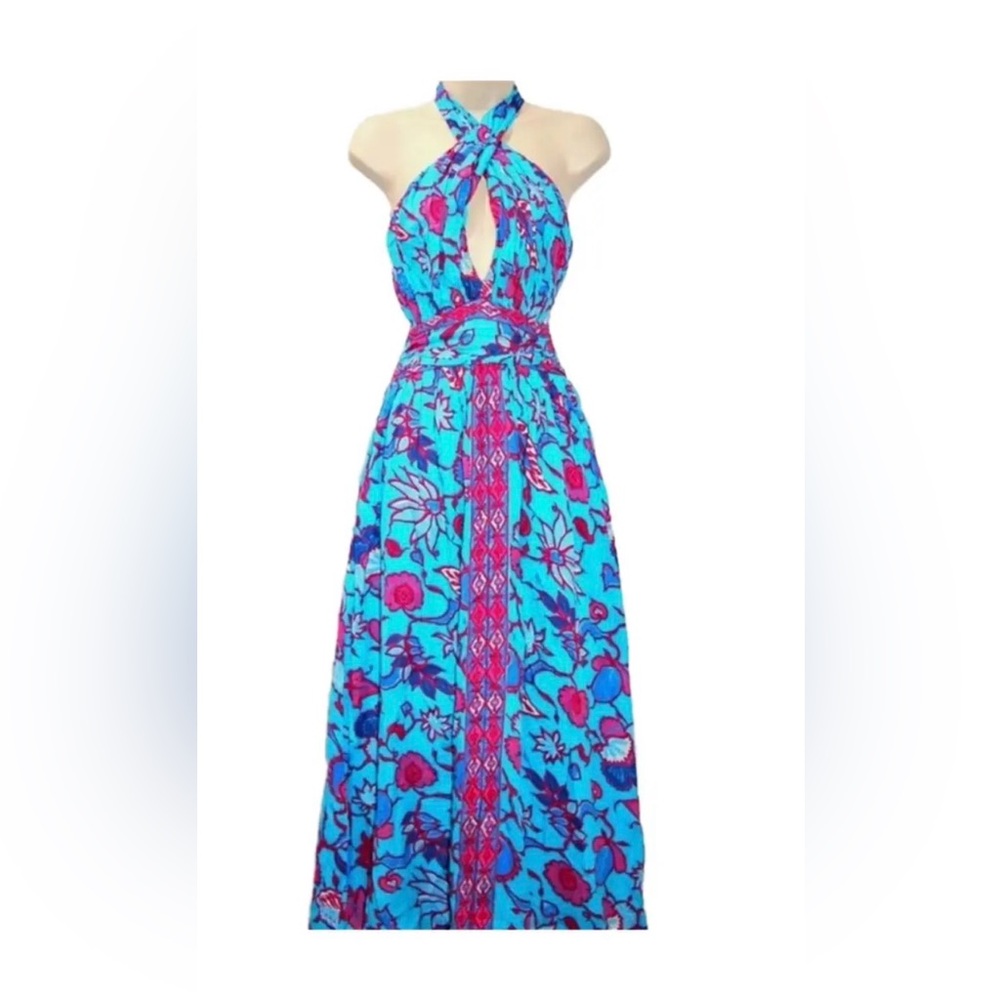 NWT Caroline Constas New York Criss Cross Halter Maxi Dress L